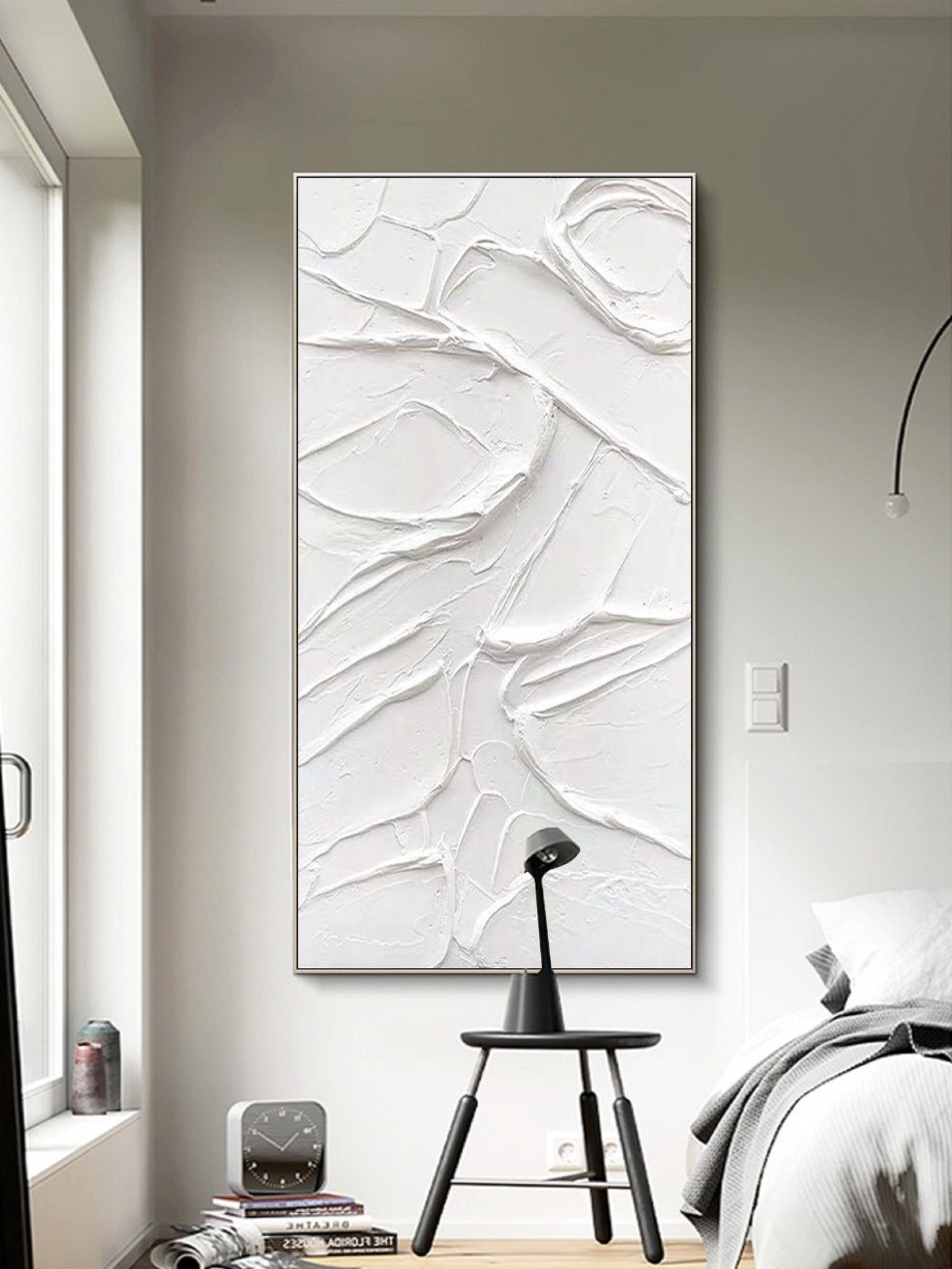 Textured White Plaster Wall Art – 3D Abstract Painting on Canvas