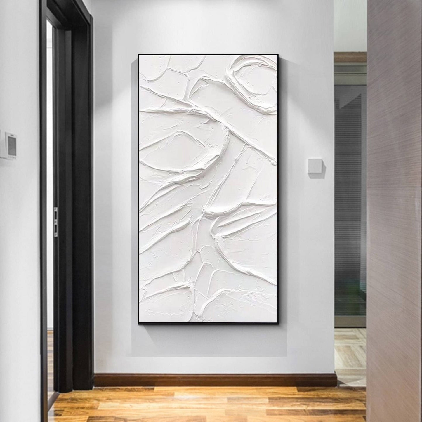 Textured White Plaster Wall Art – 3D Abstract Painting on Canvas