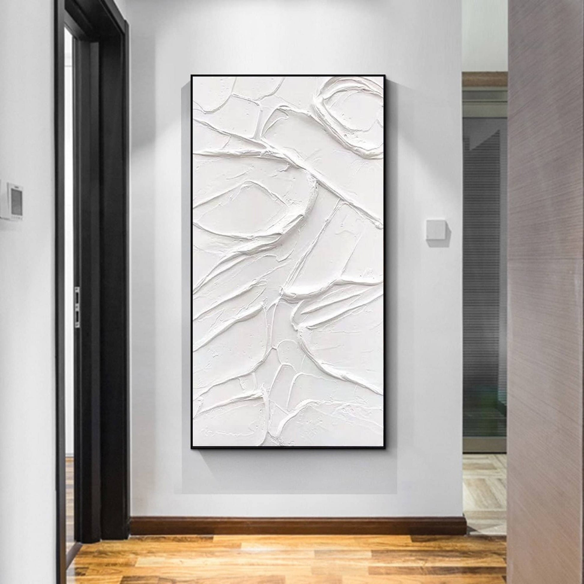Textured White Plaster Wall Art – 3D Abstract Painting on Canvas