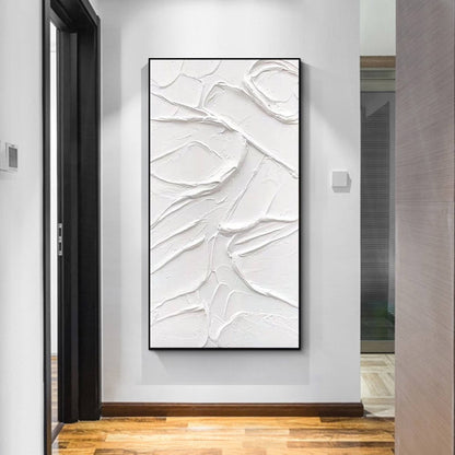 Textured White Plaster Wall Art – 3D Abstract Painting on Canvas