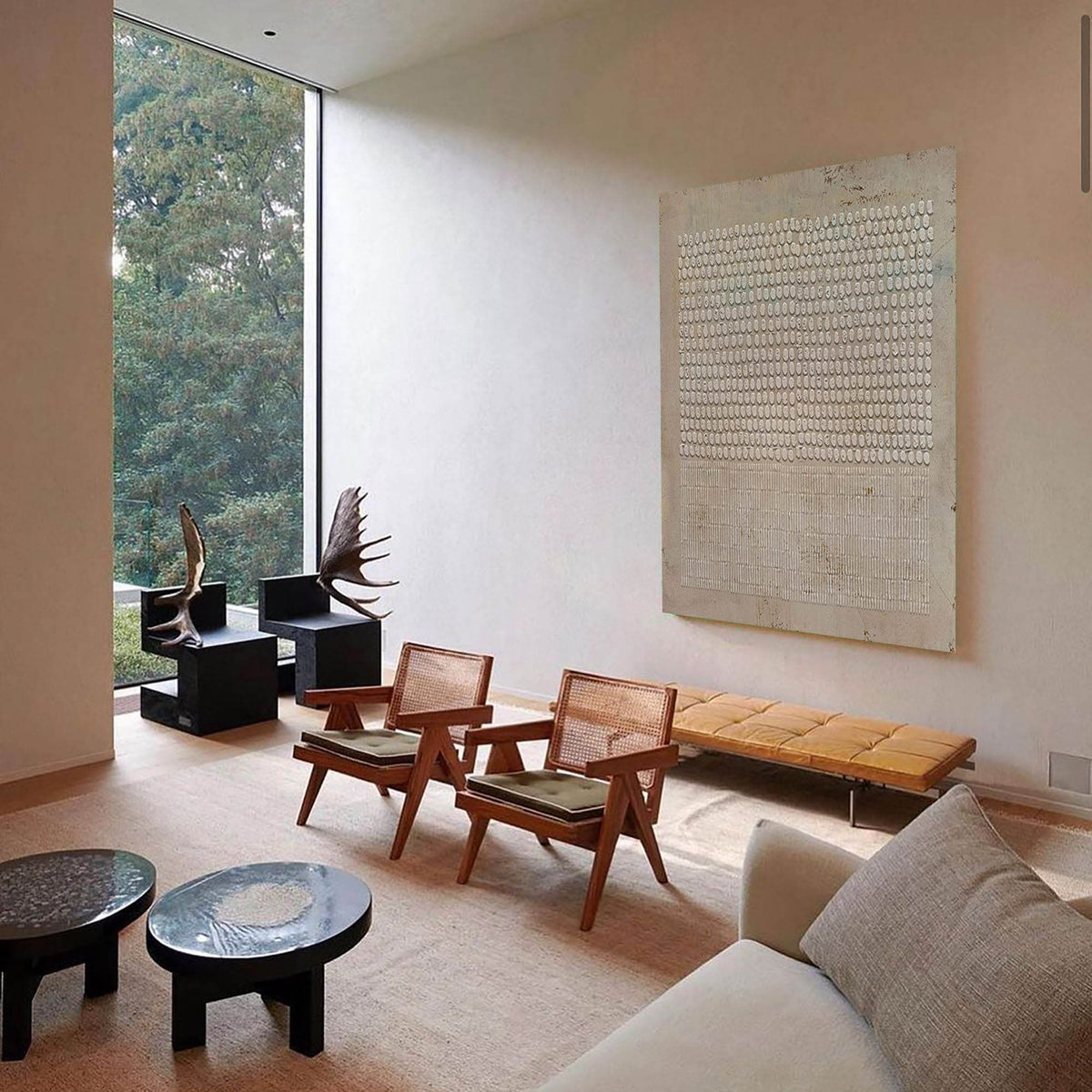 Geometric Abstract Wall Art Brown Wabi Sabi Textured Canvas Painting for Living Room Decor