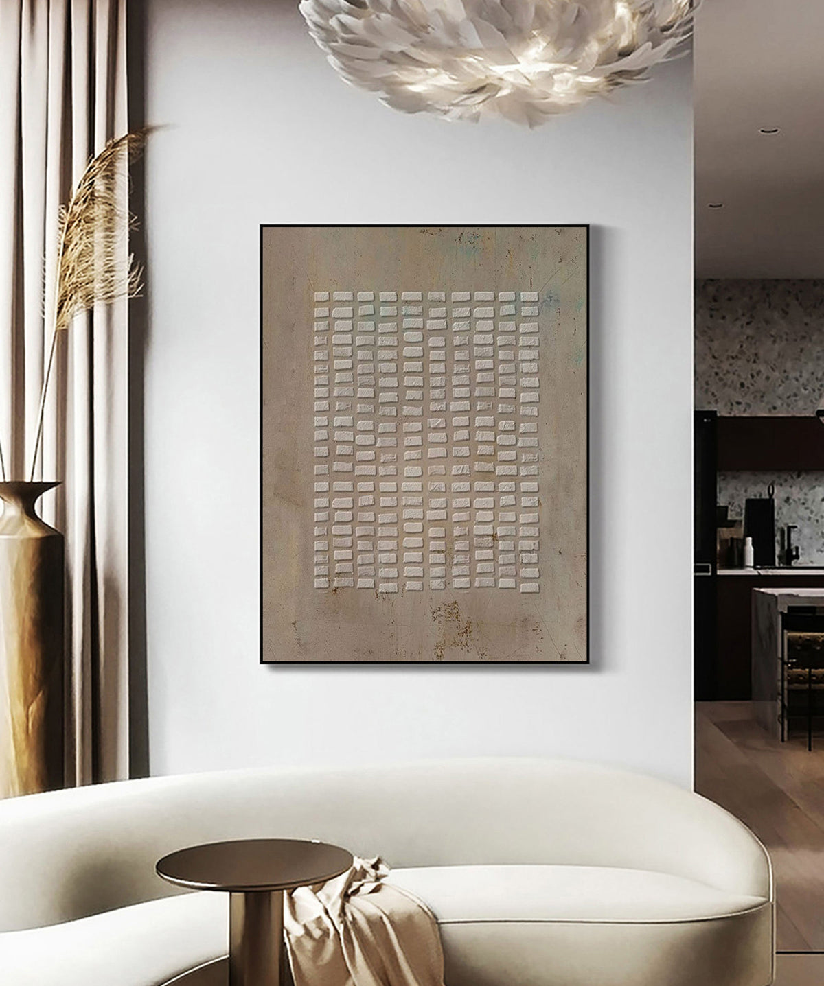 Brown Beige Wabi Sabi Wall Art 3D Block Texture Canvas Painting for Entryway Decor
