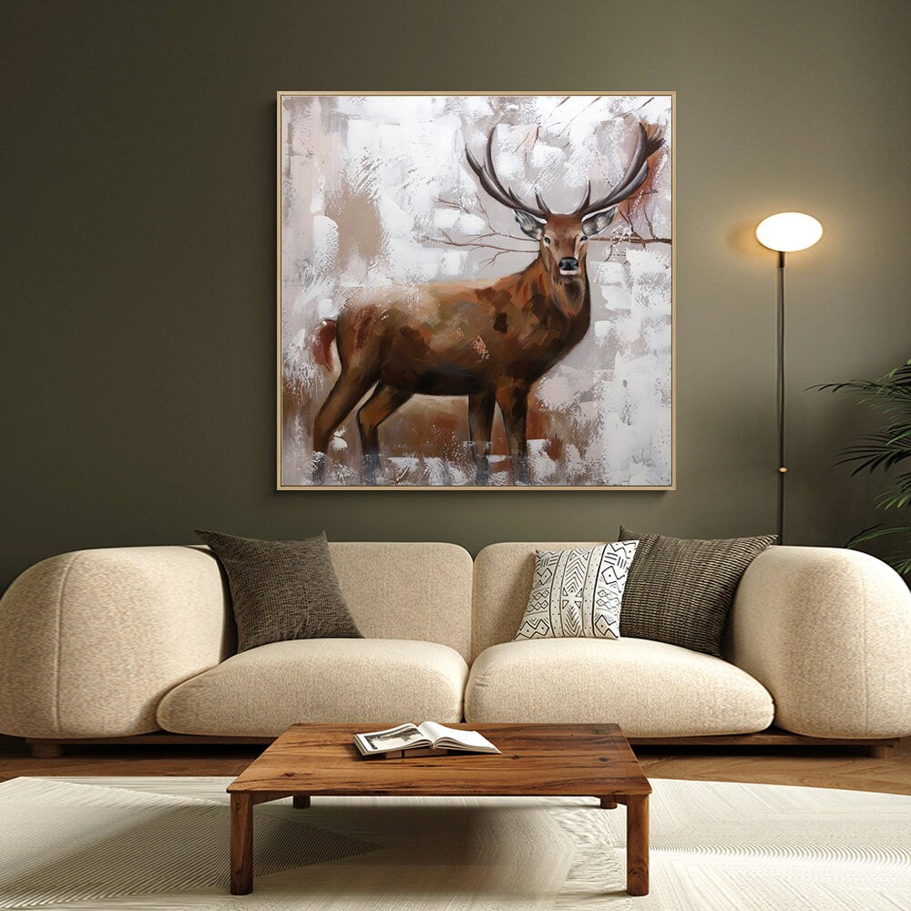 Large Abstract Deer Oil Painting on Canvas, Original Hand-painted Stag Canvas Wall Art, Modern Animal Painting for Living Room,bedroom Décor