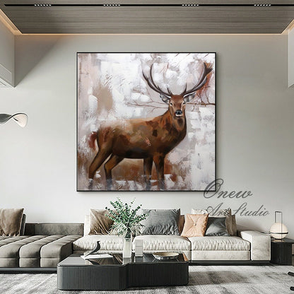 Large Abstract Deer Oil Painting on Canvas, Original Hand-painted Stag Canvas Wall Art, Modern Animal Painting for Living Room,bedroom Décor