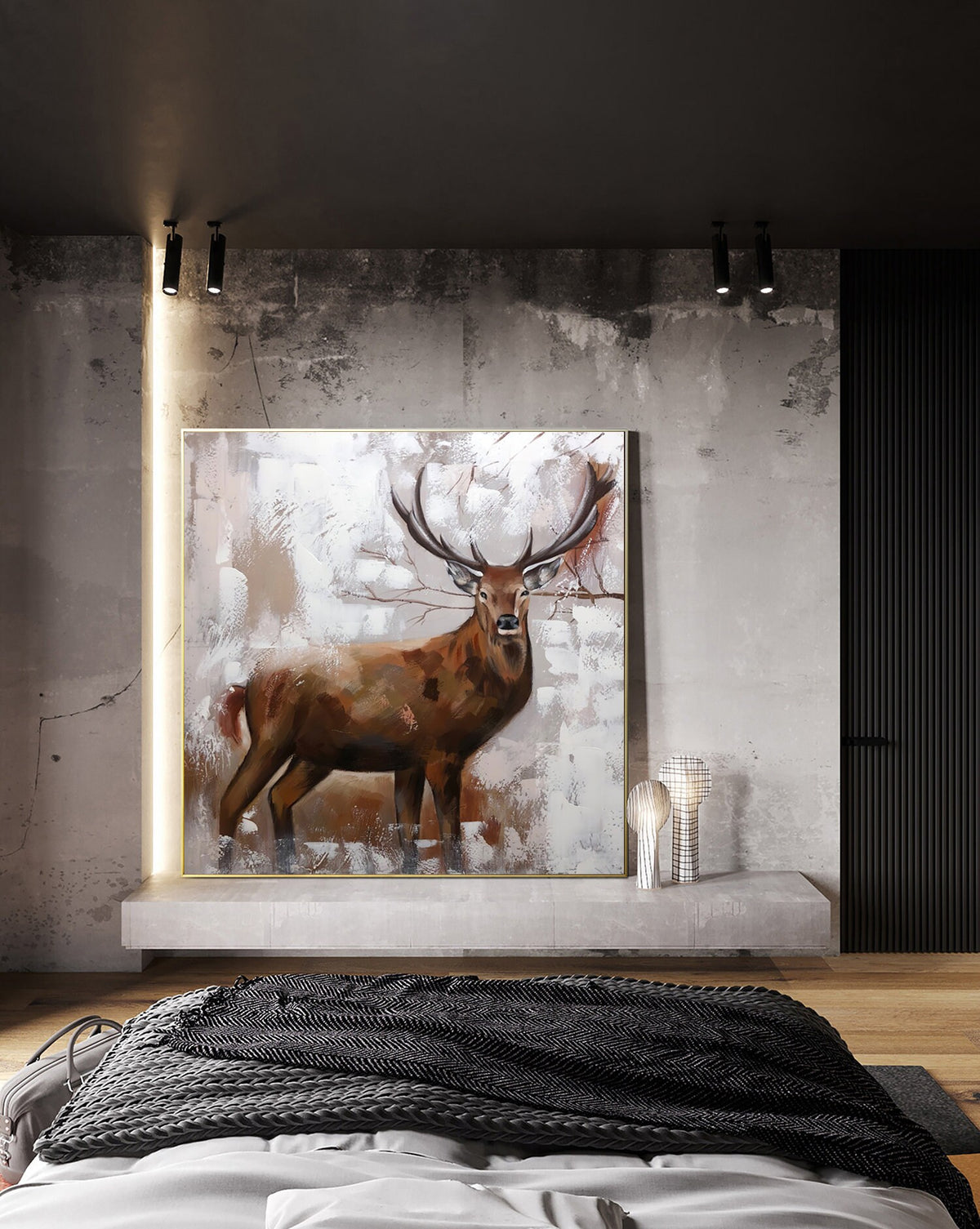 Large Abstract Deer Oil Painting on Canvas, Original Hand-painted Stag Canvas Wall Art, Modern Animal Painting for Living Room,bedroom Décor