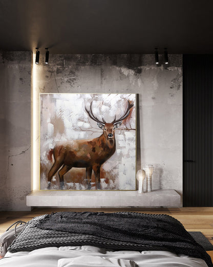 Large Abstract Deer Oil Painting on Canvas, Original Hand-painted Stag Canvas Wall Art, Modern Animal Painting for Living Room,bedroom Décor
