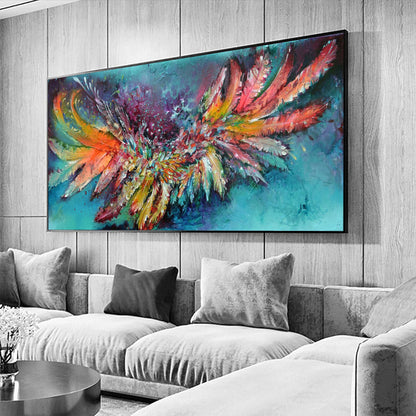 Colorful Boho Palette Knife Bird Animal Wall Art Oil Painting – Abstract Feathers Painting