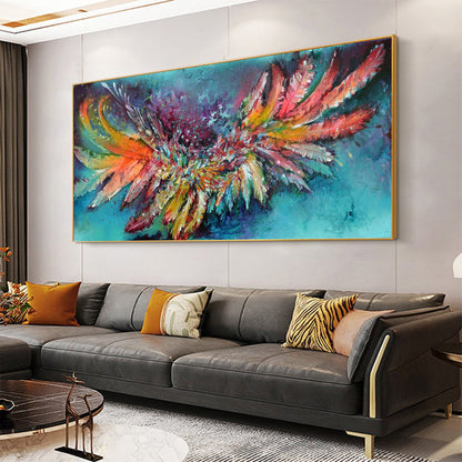 Colorful Boho Palette Knife Bird Animal Wall Art Oil Painting – Abstract Feathers Painting