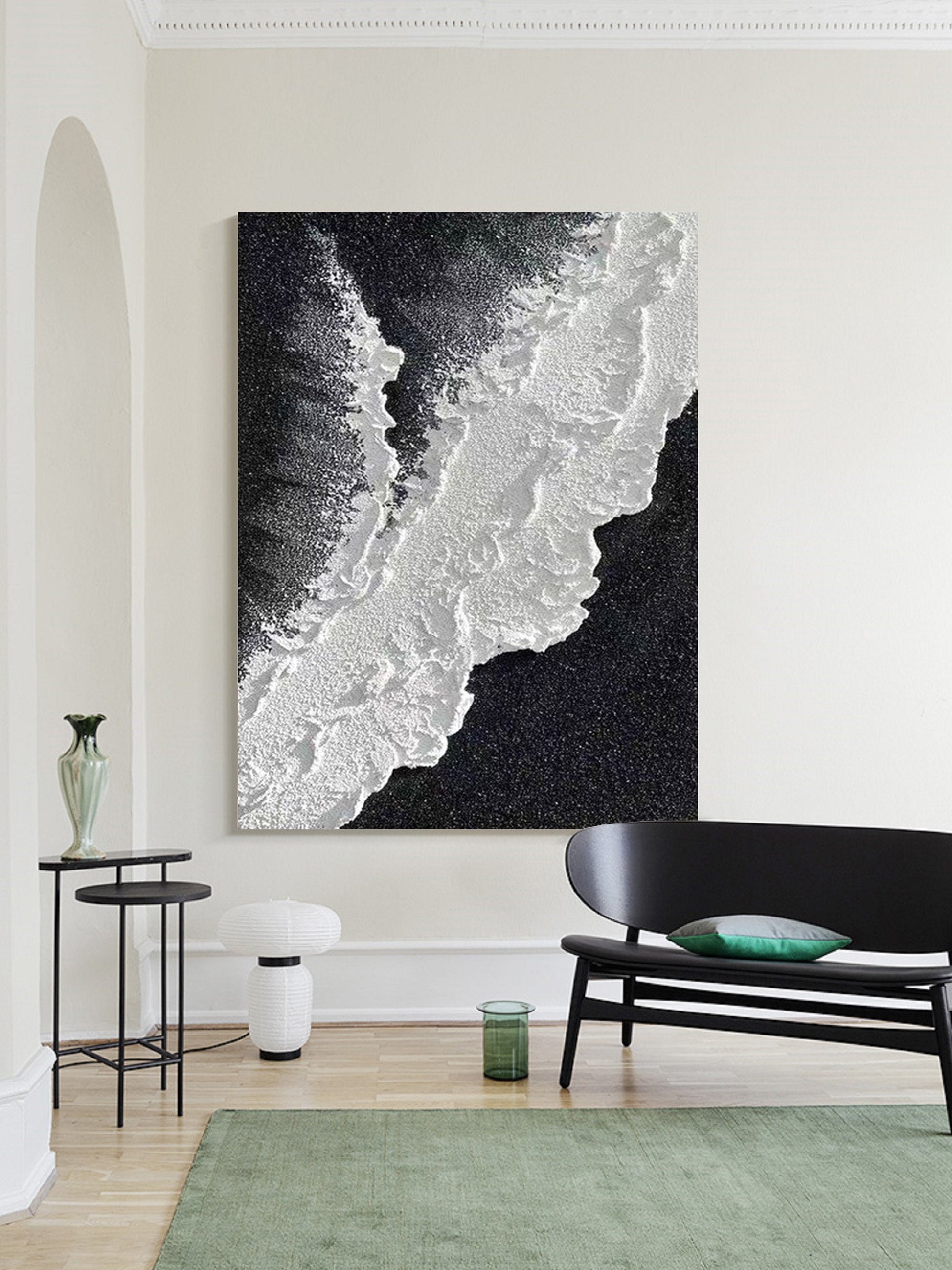 Black Ocean Waves Textured Abstract Wall Art – 3D Painting – Abstract Seascape Art