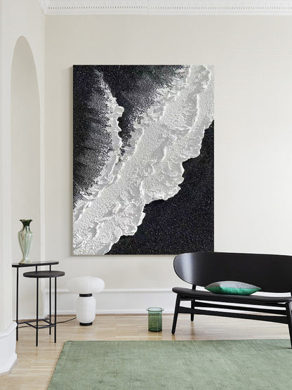 Black Ocean Waves Textured Abstract Wall Art – 3D Painting – Abstract Seascape Art