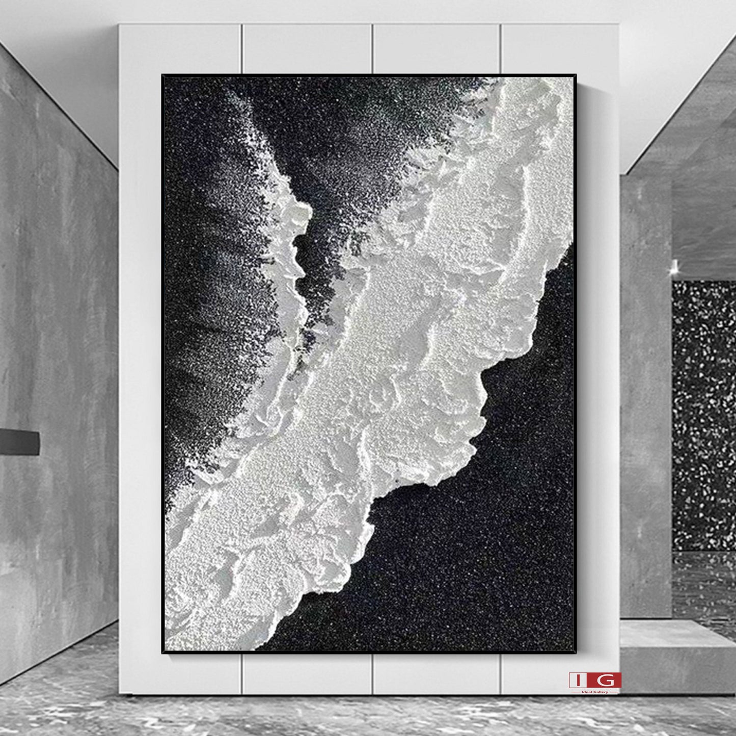 Black Ocean Waves Textured Abstract Wall Art – 3D Painting – Abstract Seascape Art