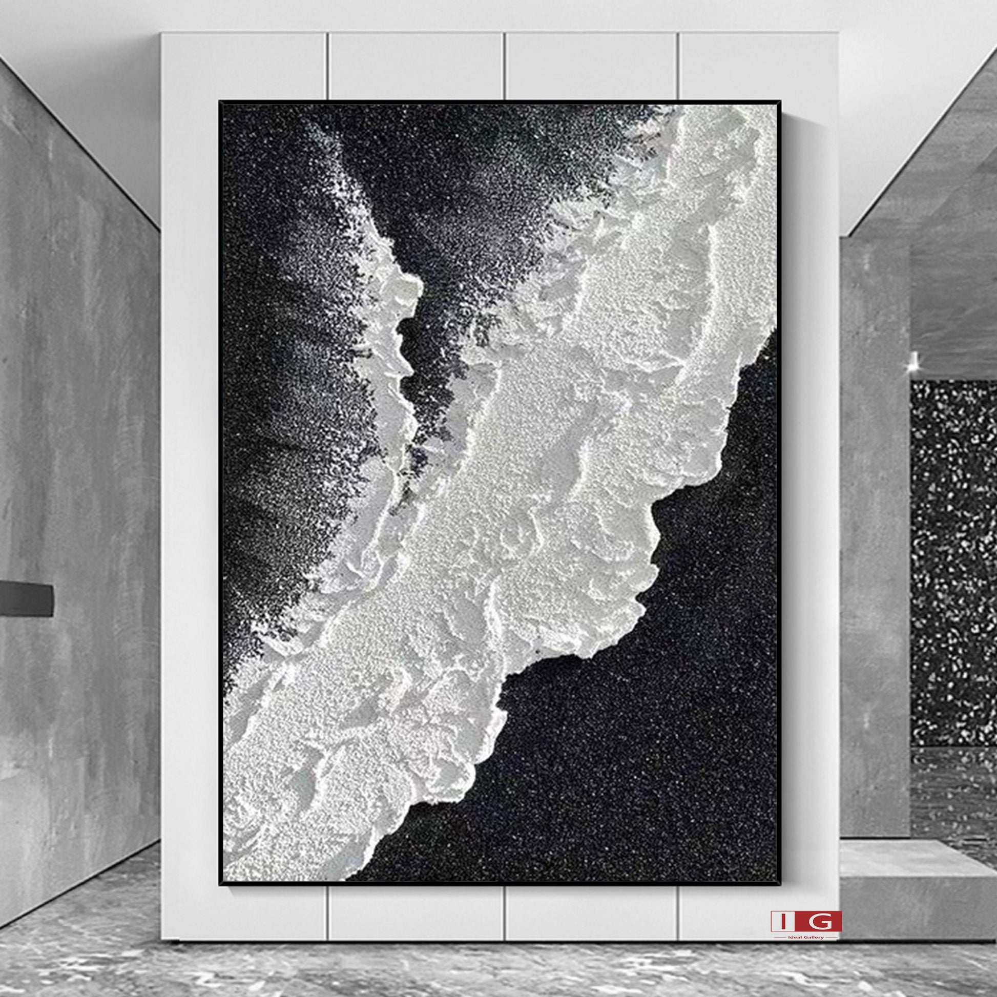 Black Ocean Waves Textured Abstract Wall Art – 3D Painting – Abstract Seascape Art