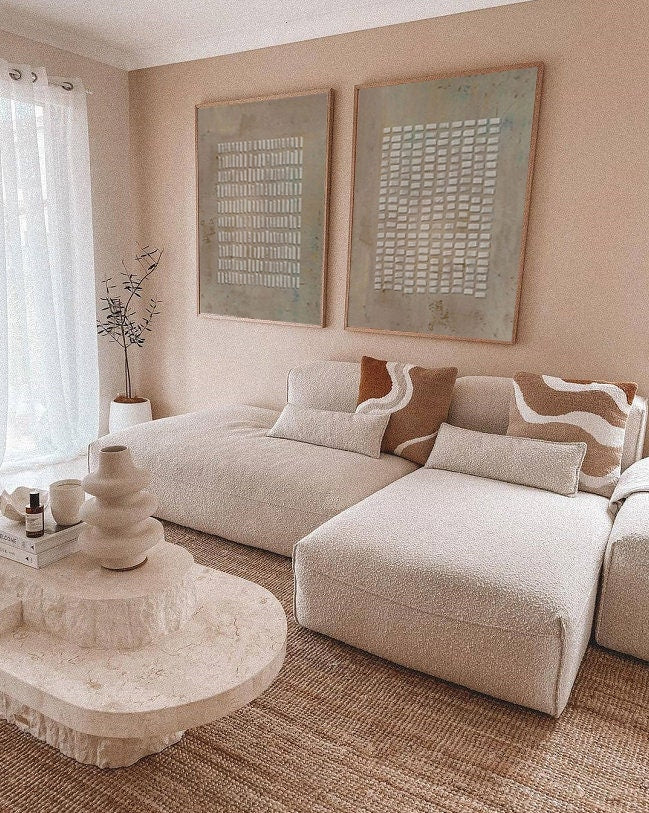 Brown Wabi Sabi Wall Art Set of 2 3D Block Canvas for Living Room