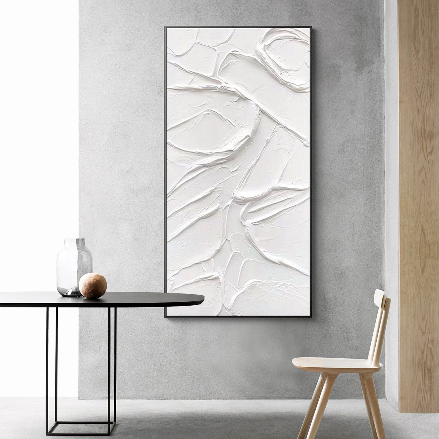 Textured White Plaster Wall Art – 3D Abstract Painting on Canvas