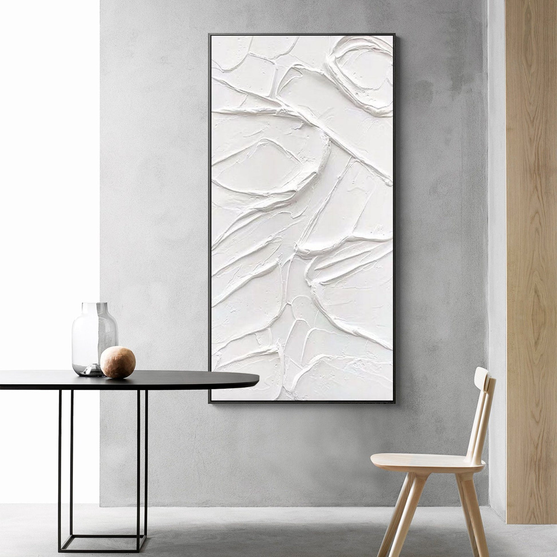 Textured White Plaster Wall Art – 3D Abstract Painting on Canvas