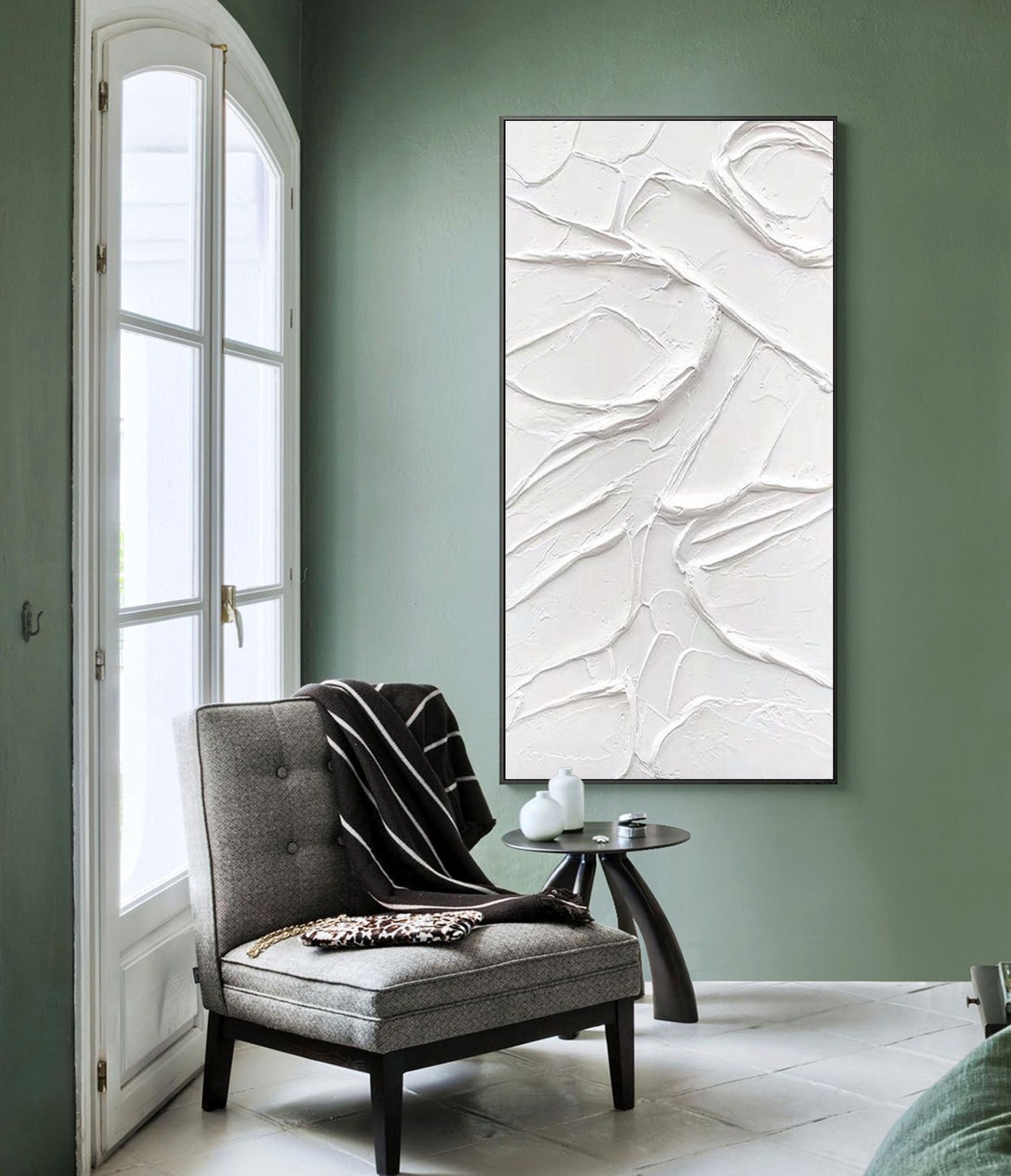Textured White Plaster Wall Art – 3D Abstract Painting on Canvas