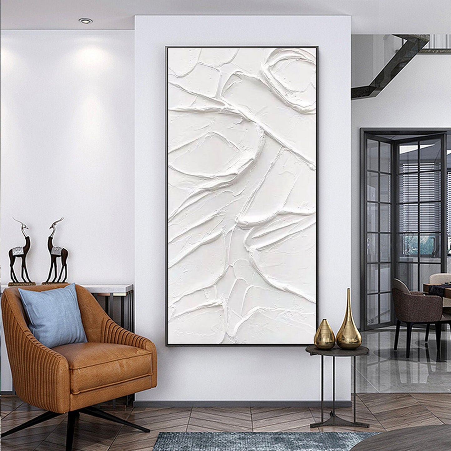Textured White Plaster Wall Art – 3D Abstract Painting on Canvas