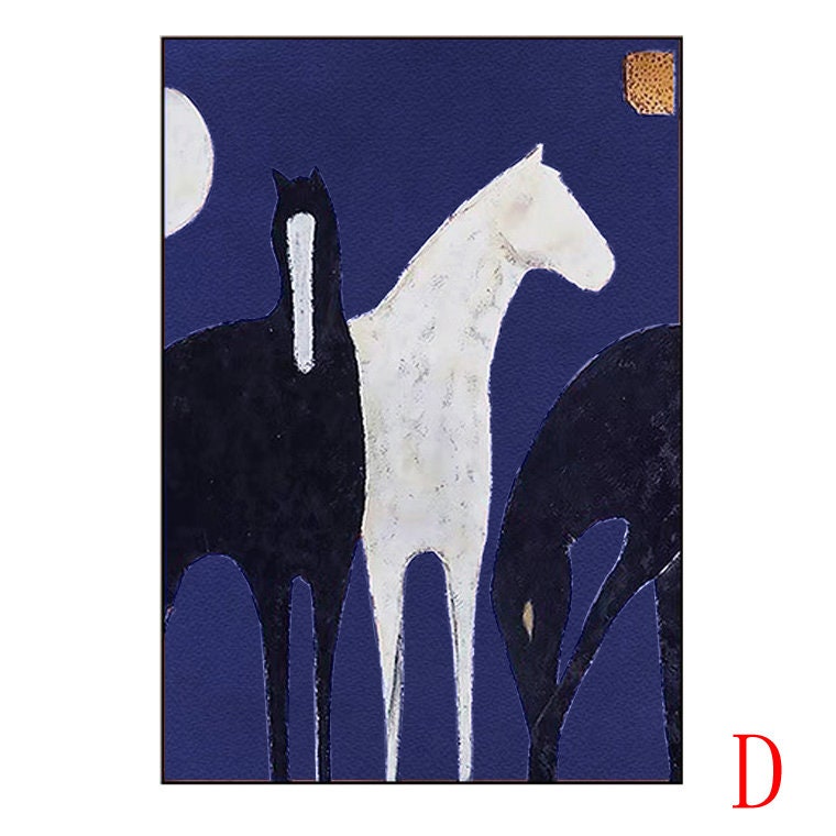 Abstract Black and White Horses Oil Painting on Canvas, Large Original Horse Canvas Wall Art, Modern Animal Painting for Living Room Bedroom