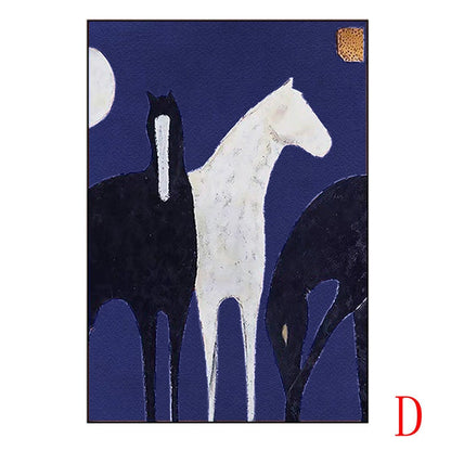 Abstract Black and White Horses Oil Painting on Canvas, Large Original Horse Canvas Wall Art, Modern Animal Painting for Living Room Bedroom