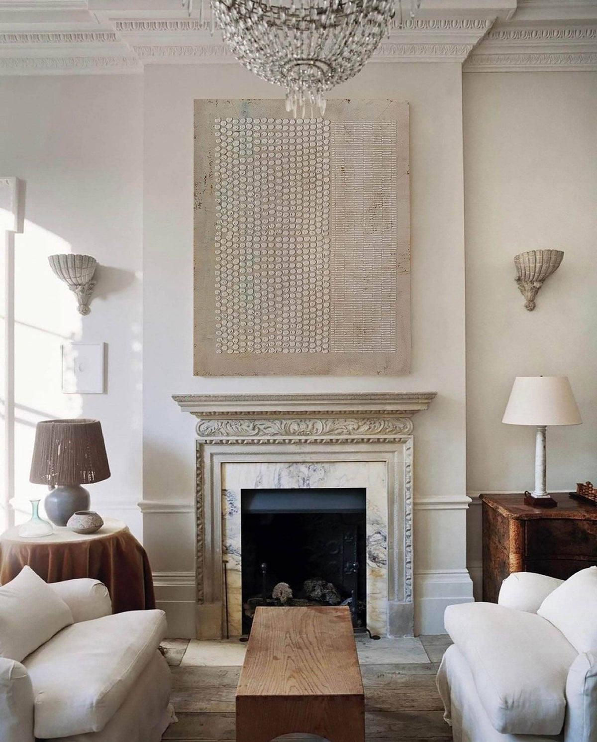 Wabi Sabi Wall Art Brown Geometric Textured Canvas Painting for Living Room