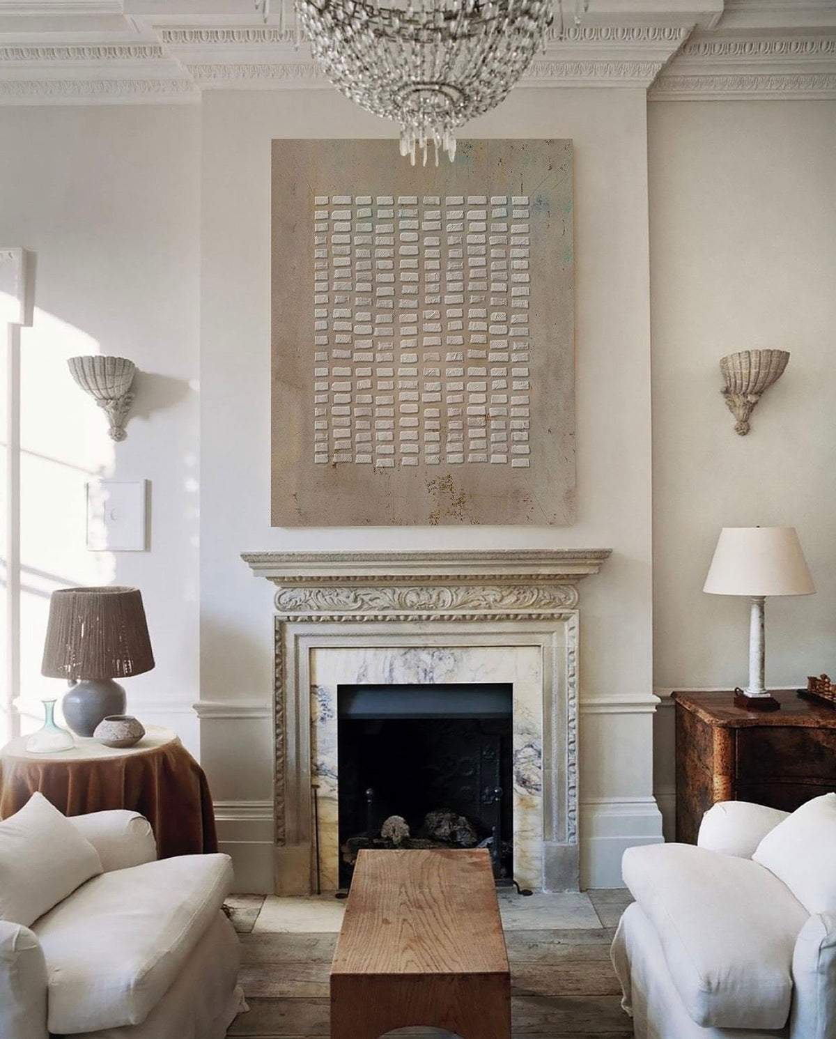 Brown Beige Wabi Sabi Wall Art 3D Block Texture Canvas Painting for Entryway Decor