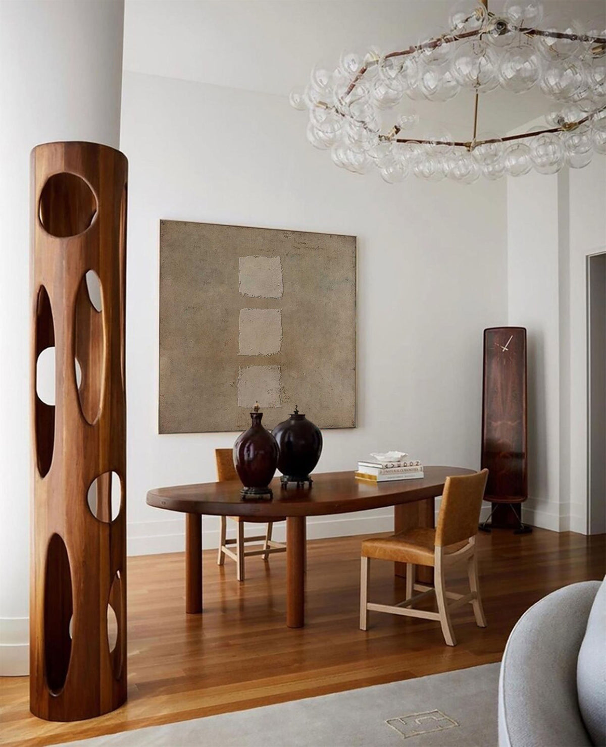 Wabi Sabi Wall Art Brown 3D Square Texture Canvas Painting for Living Room