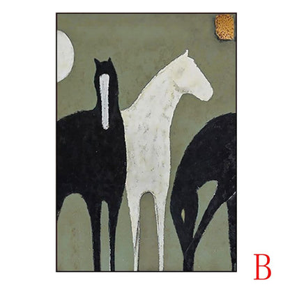 Abstract Black and White Horses Oil Painting on Canvas, Large Original Horse Canvas Wall Art, Modern Animal Painting for Living Room Bedroom