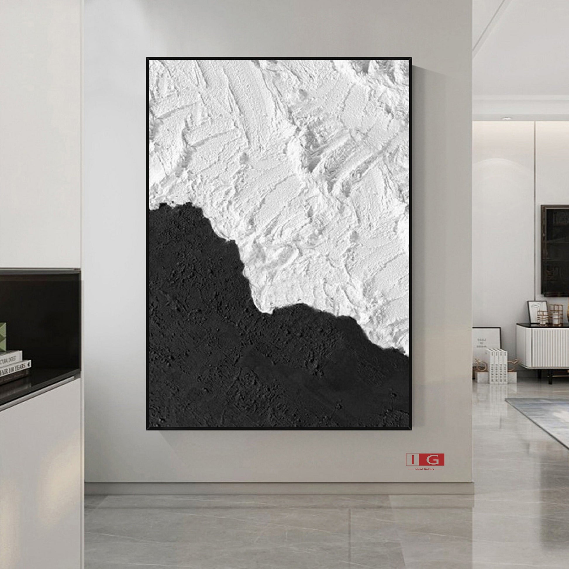 Black and White Waves Painting – Textured Abstract Wall Art – Abstract Painting