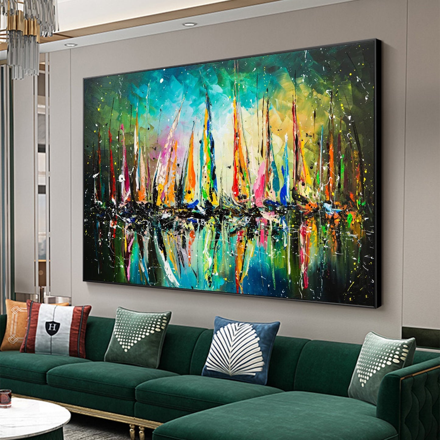 Abstract Sailboat Oil Painting, Colorful Nautical Wall Art – Colorful Sailboat Abstract Wall Art | Hand-Painted Oil Painting,