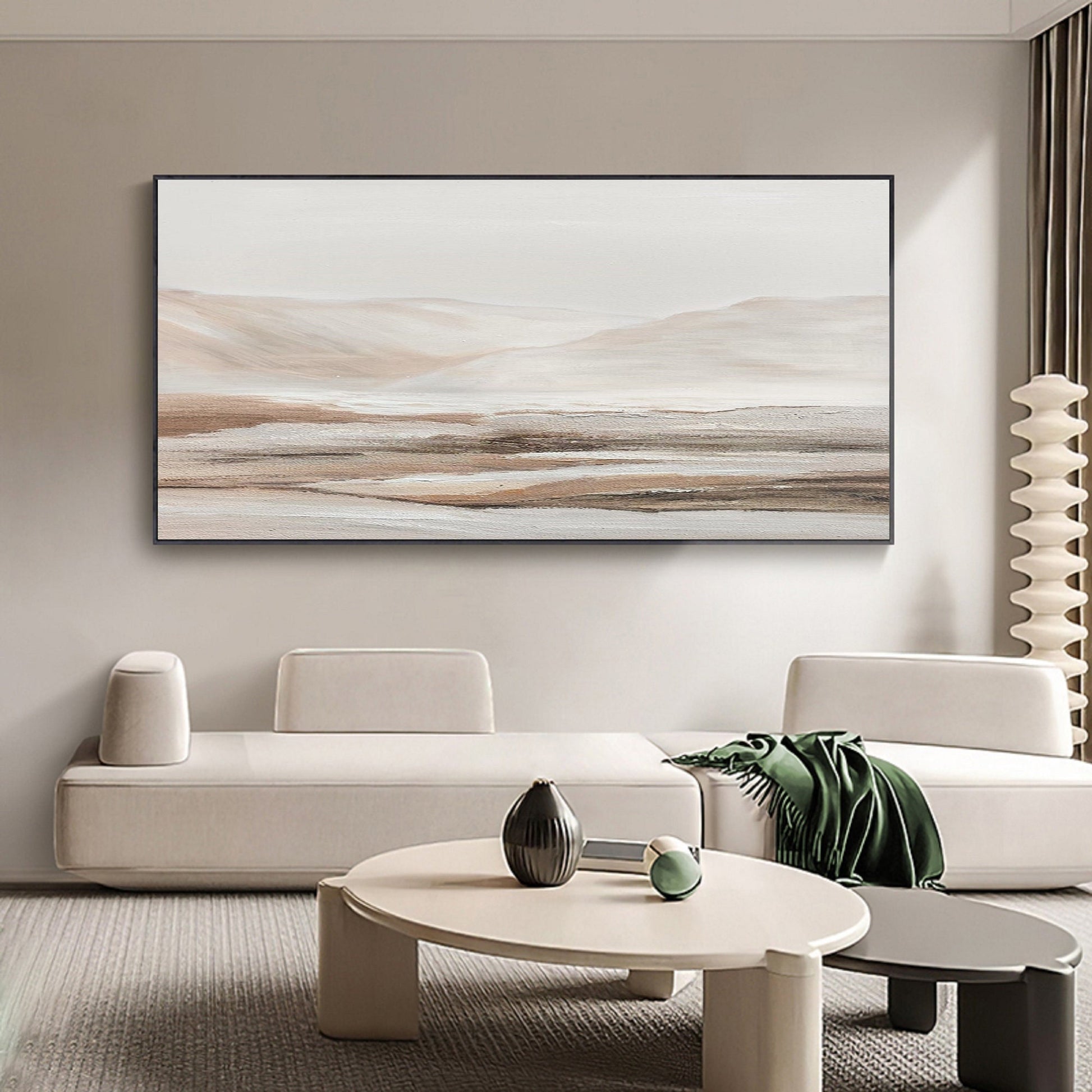 Beige Abstract Landscape Painting – Textured Wall Art – Abstract Painting