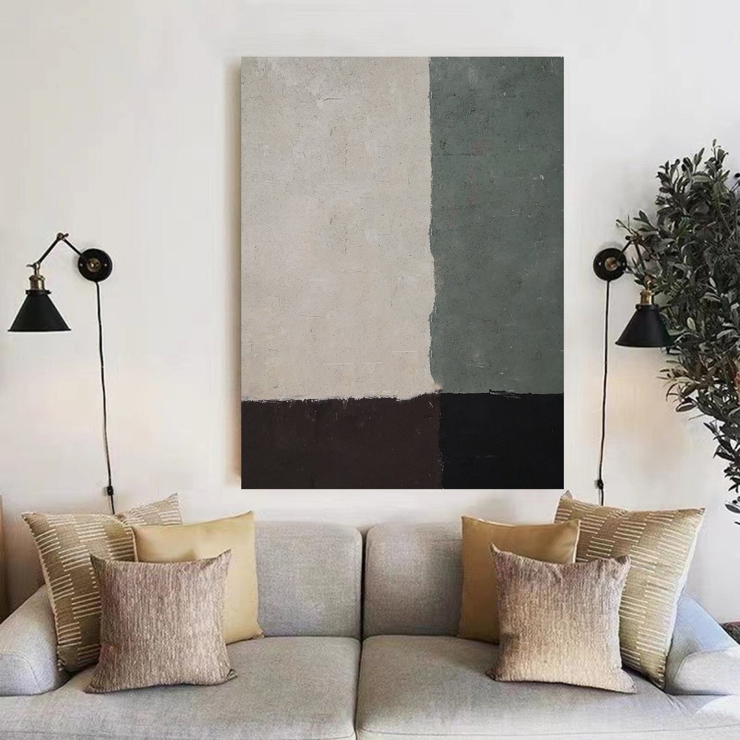 Sage Green Abstract Painting – Minimalist Wall Art
