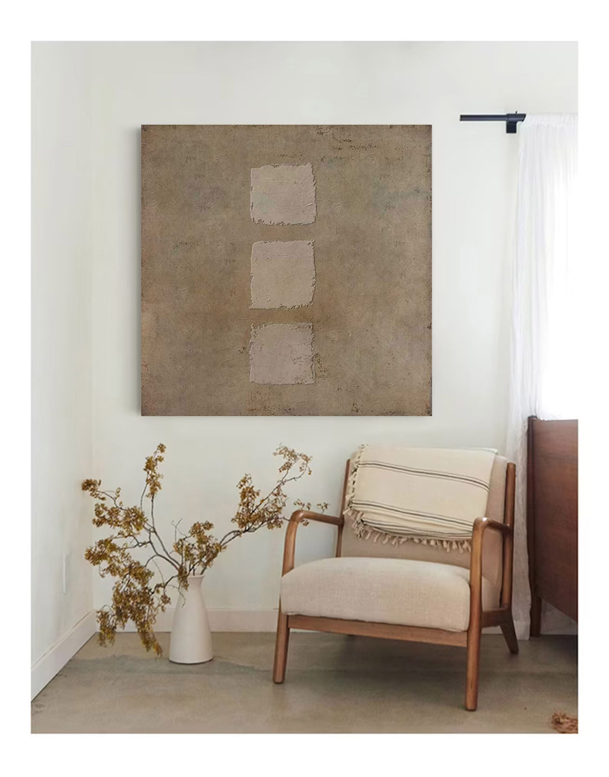 Wabi Sabi Wall Art Brown 3D Square Texture Canvas Painting for Living Room