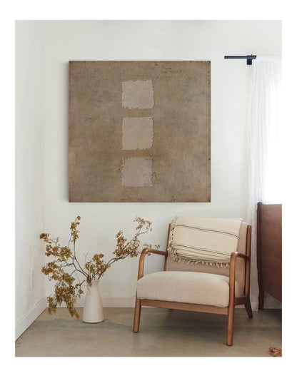 Wabi Sabi Wall Art Brown 3D Square Texture Canvas Painting for Living Room