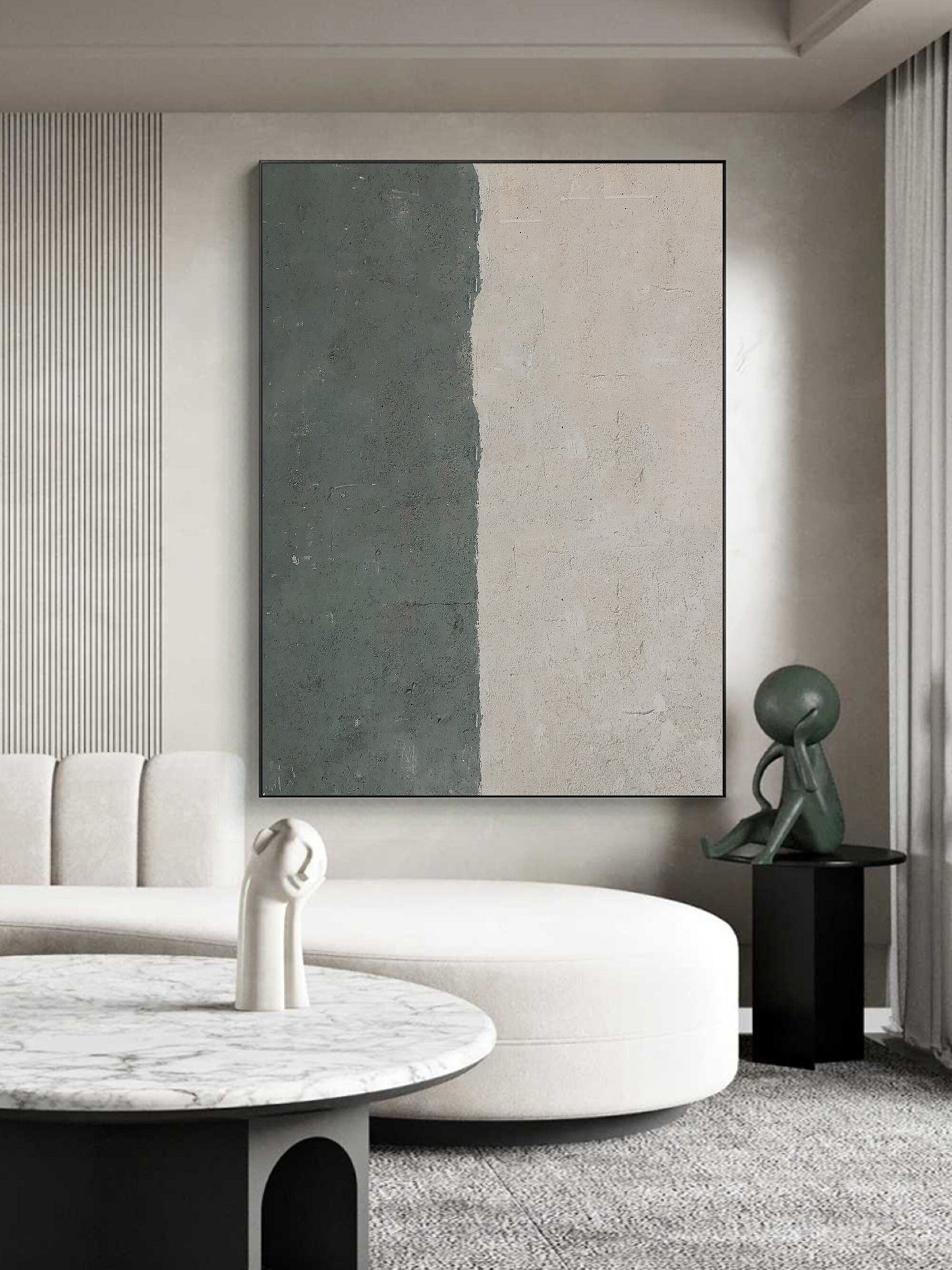 Green Abstract Painting on Canvas – Minimalist Wall Art