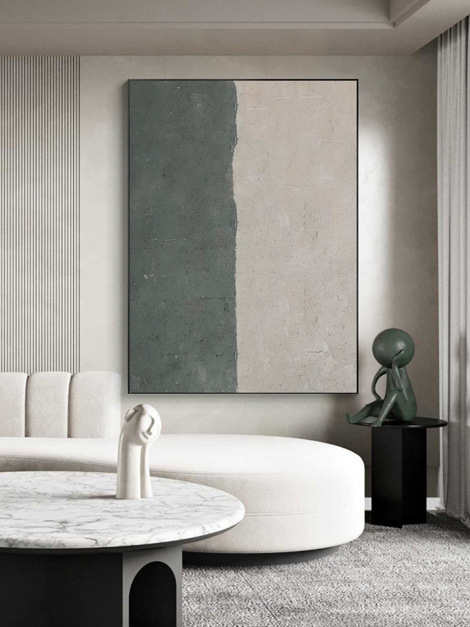 Green Abstract Painting on Canvas – Minimalist Wall Art