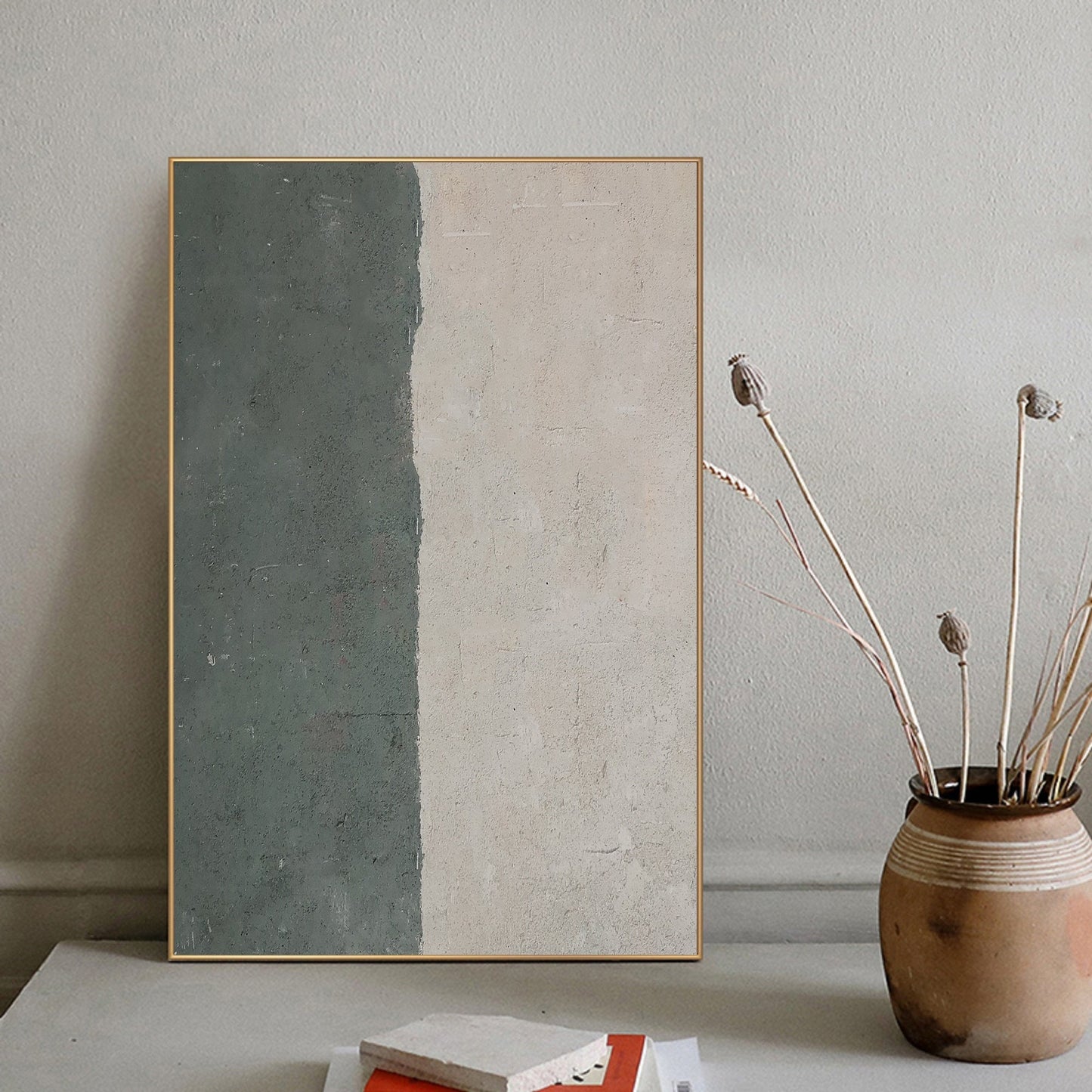 Green Abstract Painting on Canvas – Minimalist Wall Art