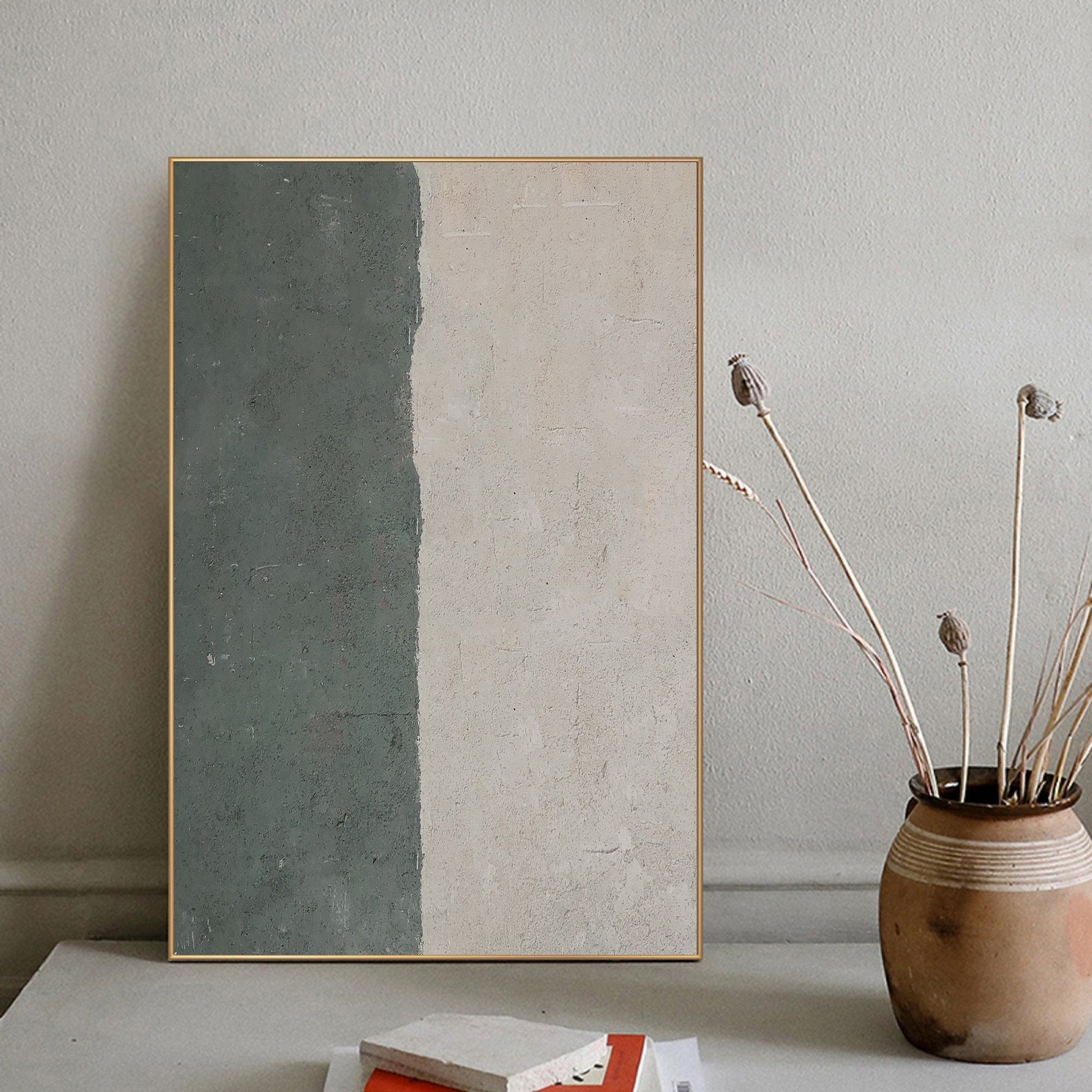 Green Abstract Painting on Canvas – Minimalist Wall Art