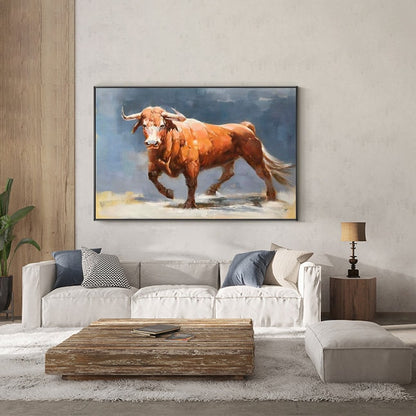 Impressionist Bull Oil Painting on Canvas, Large Original Bull Canvas Wall Art,modern Hand-painted Animal Painting for Living Room Bedroom