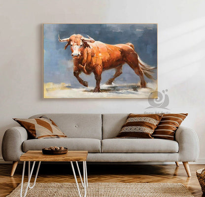 Impressionist Bull Oil Painting on Canvas, Large Original Bull Canvas Wall Art,modern Hand-painted Animal Painting for Living Room Bedroom