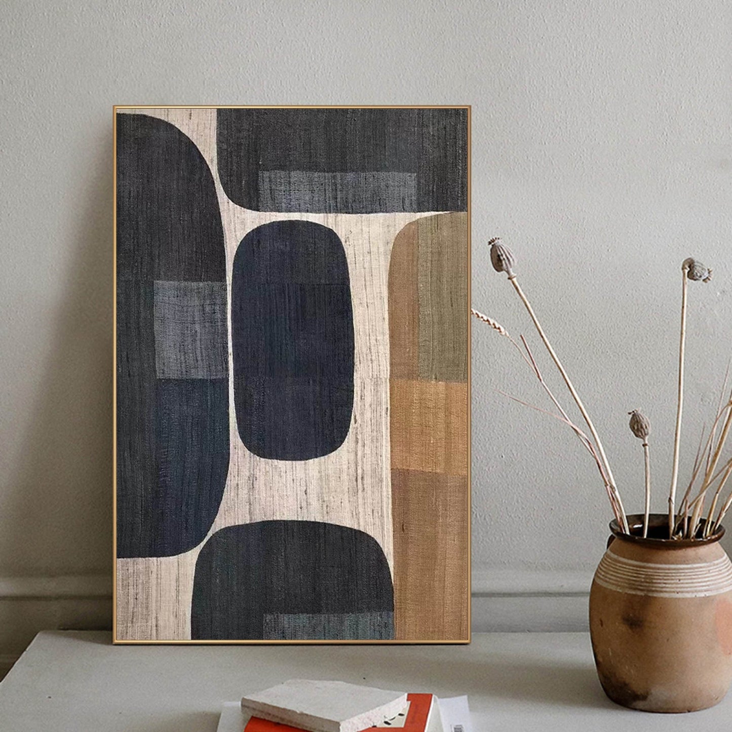 Black Beige Minimalist Canvas Art Black Beige Wabi-Sabi Wall Art Black Beige – Abstract Painting