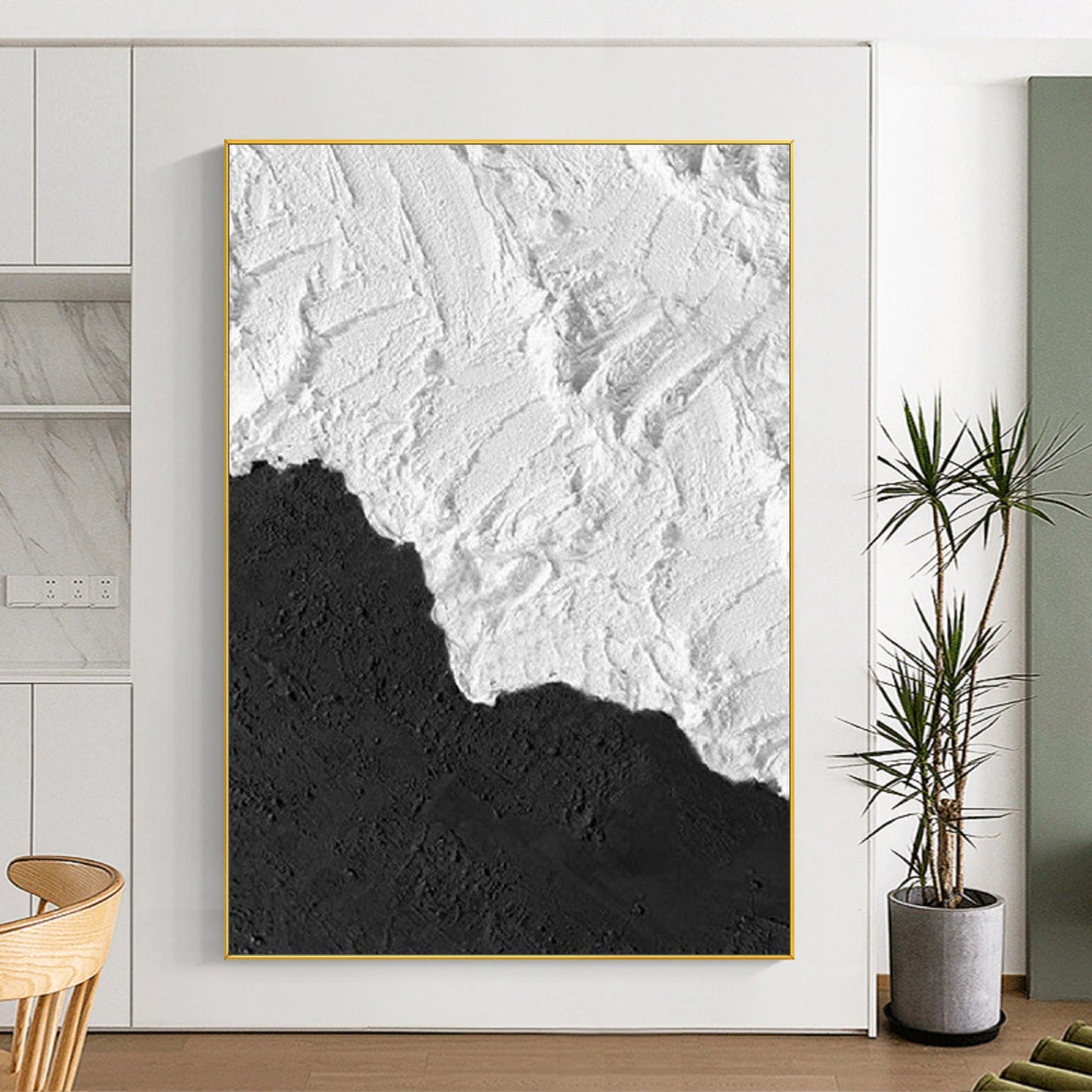Black and White Waves Painting – Textured Abstract Wall Art – Abstract Painting