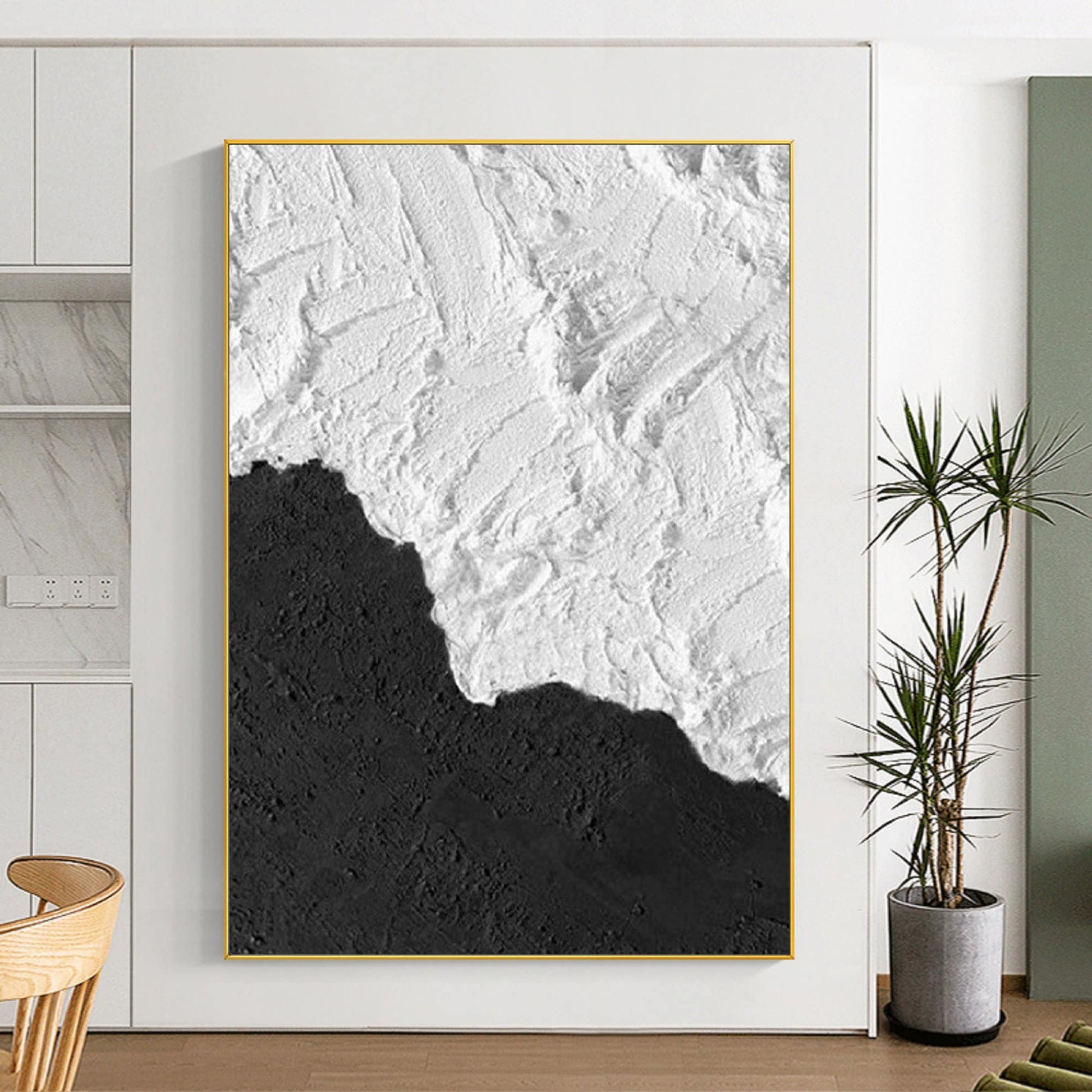 Black and White Waves Painting – Textured Abstract Wall Art – Abstract Painting