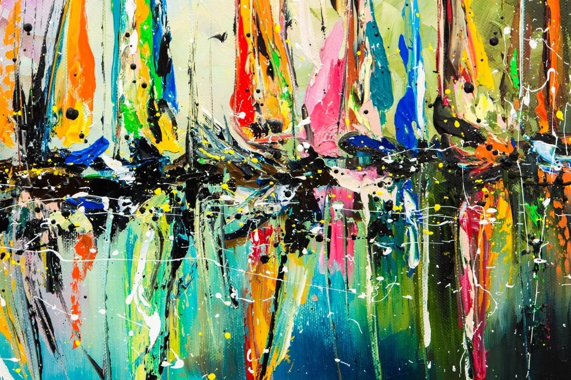 Abstract Sailboat Oil Painting, Colorful Nautical Wall Art – Colorful Sailboat Abstract Wall Art | Hand-Painted Oil Painting,