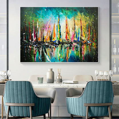 Abstract Sailboat Oil Painting, Colorful Nautical Wall Art – Colorful Sailboat Abstract Wall Art | Hand-Painted Oil Painting,