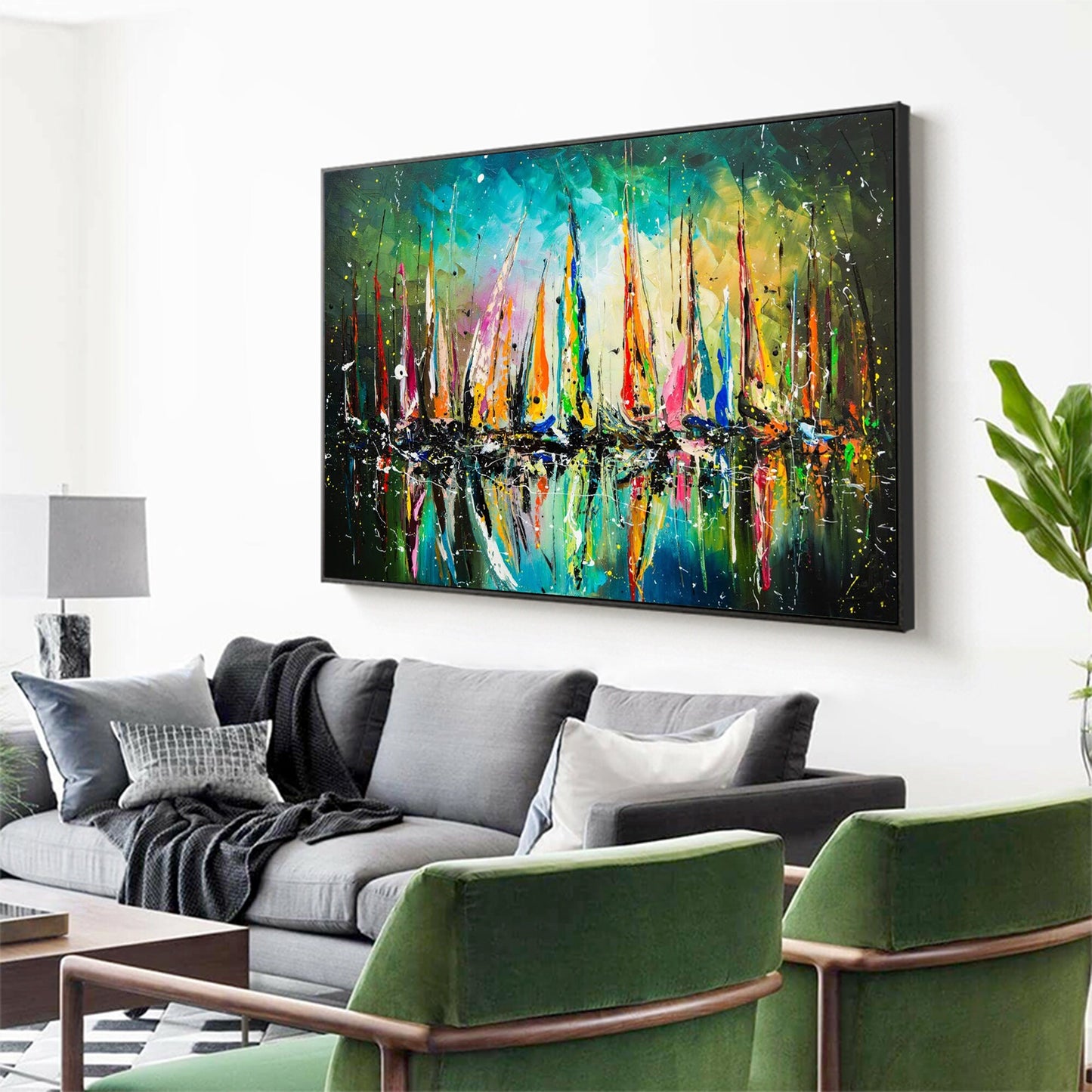 Colorful Coastal Sailboat Abstract Wall Art