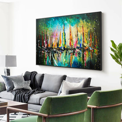 Colorful Coastal Sailboat Abstract Wall Art