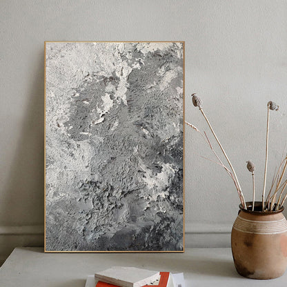 Large Grey Textured Abstract Painting – Minimalist Plaster Wall Art