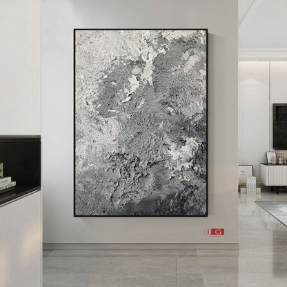 Large Grey Textured Abstract Painting – Minimalist Plaster Wall Art