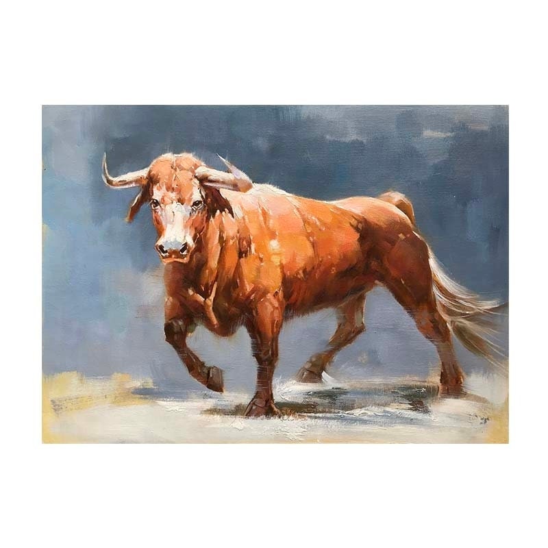 Impressionist Bull Oil Painting on Canvas, Large Original Bull Canvas Wall Art,modern Hand-painted Animal Painting for Living Room Bedroom