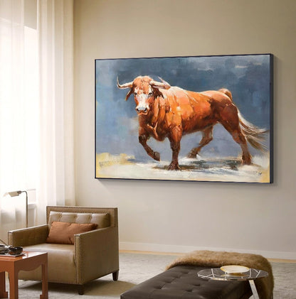 Impressionist Bull Oil Painting on Canvas, Large Original Bull Canvas Wall Art,modern Hand-painted Animal Painting for Living Room Bedroom